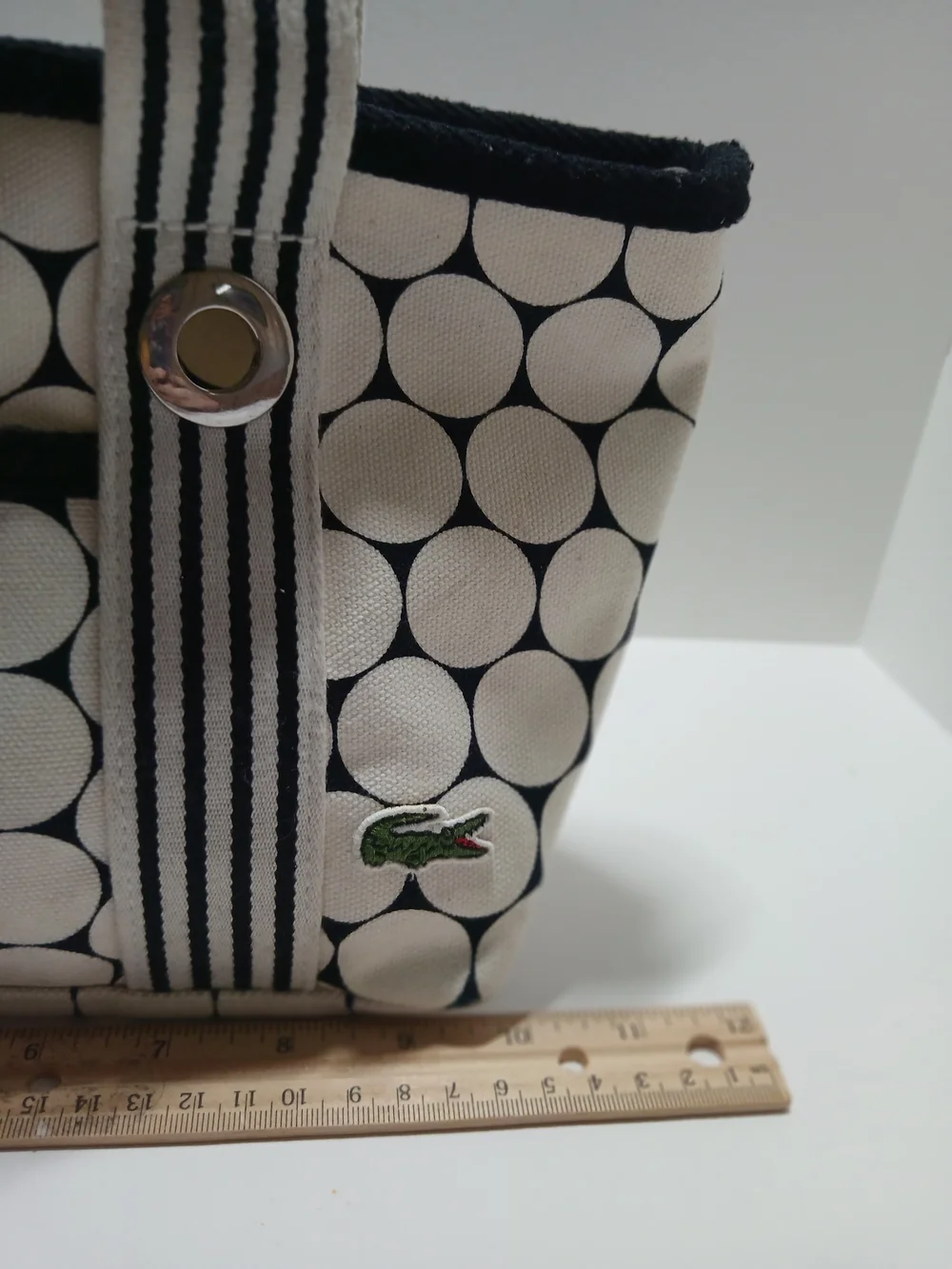 Lacoste Polka Dot Canvas Mini Tote Bag in White and Black